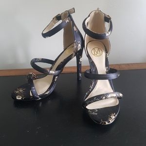 Embroidered strappy heel